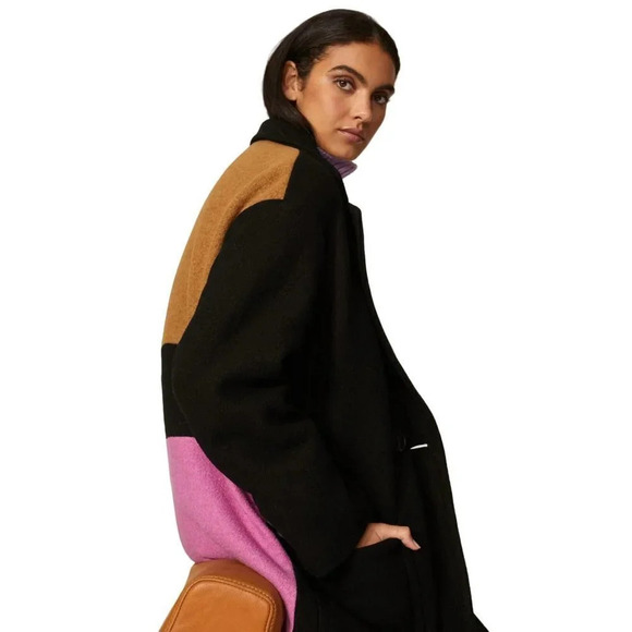 Peter Som Collective Colorblock Wool Coat in Black 0 Womens Trench Jacket - Picture 4 of 12
